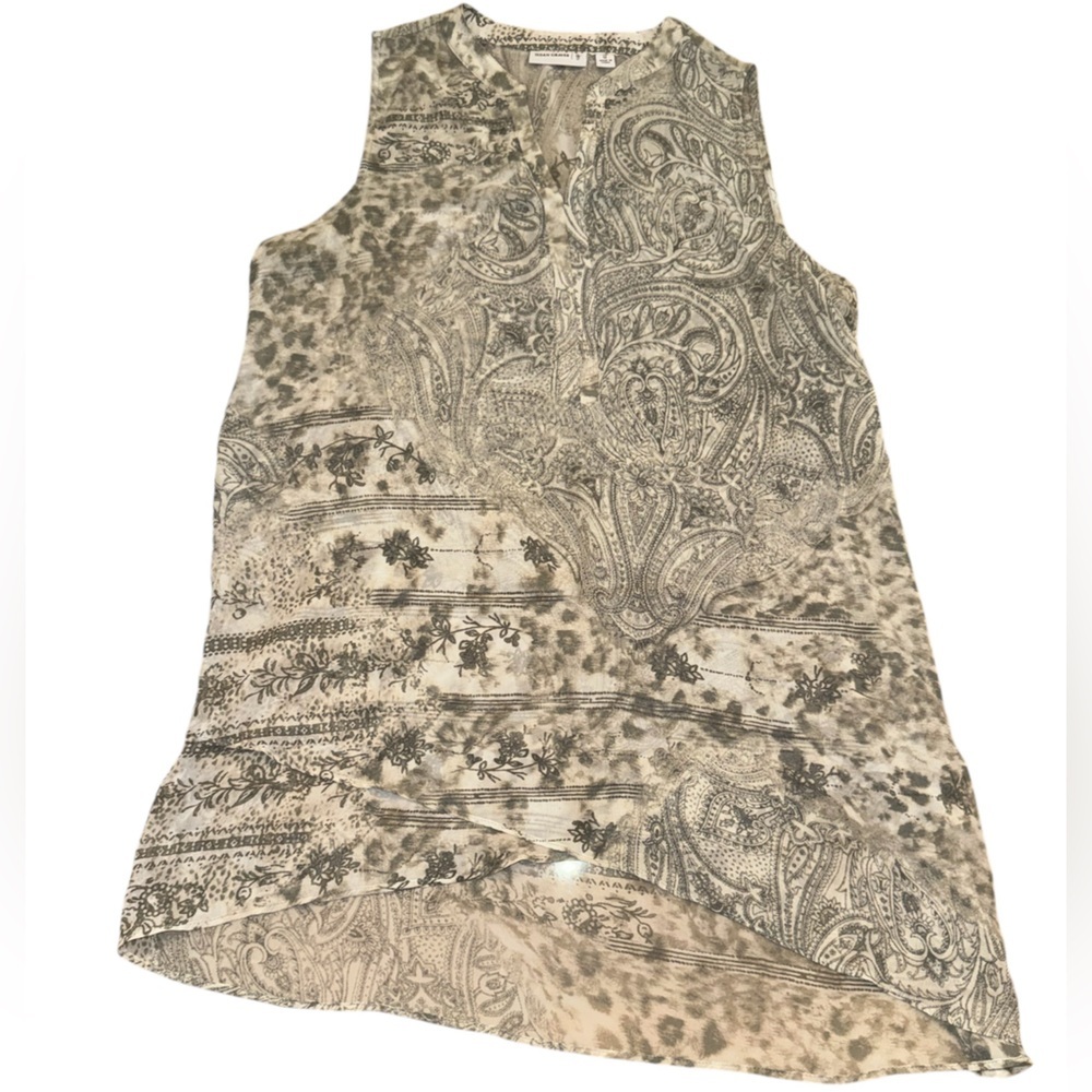 Susan Graver V Neck Printed Asymmetrical Flowy Blouse Tank Top 12